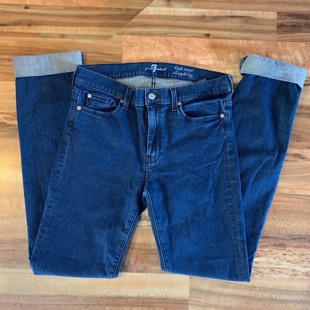 7FAM High Waist Straight Leg Dark Wash Jeans
